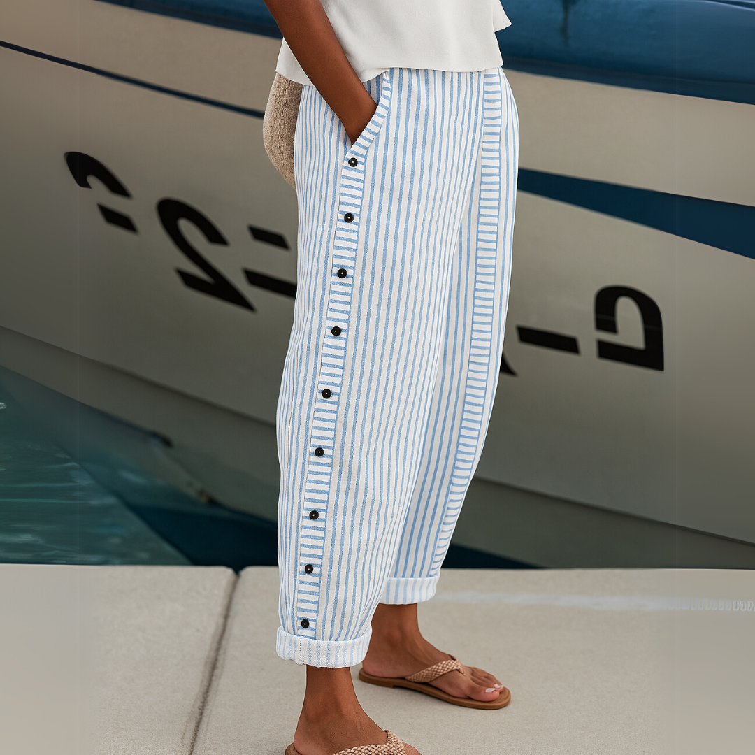 Caitlin | Elegantni hlače z gumbi in črtami