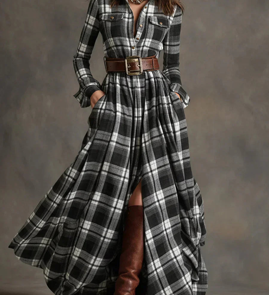Sara – Maxi obleka s retro karirami