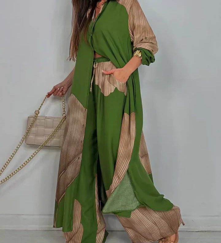 Ileana – Chic Poletni Komplet z Patchwork Tiskom