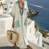 Elena – Kaftan obleka meta in lan