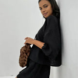 Komplet kratkih hlač in dolgega rokava s pentljo