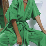 Set hlač z oversized dizajnom, zavezan v pasu