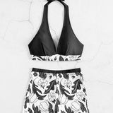 Emilia – Set Bikini s Halter Topom in Hlačkami z Visokim Pasom