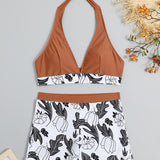 Emilia – Set Bikinija s Halter Topom in Hlačkami z Visokim Pasom