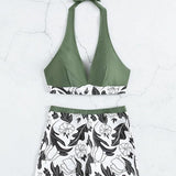Emilia – Set Bikini s Halter Topom in Hlačkami z Visokim Pasom