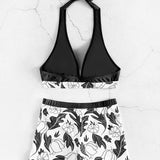 Emilia – Set Bikini s Halter Topom in Hlačkami z Visokim Pasom