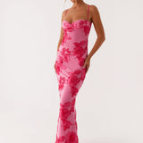 Iustina – Maxi obleka z vezenjem v odtenku roza