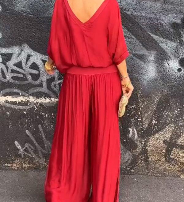 Larisa – Chic Poletni Komplet z Ohlapnimi Hlačami