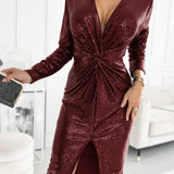 Diana – Midi obleka s sequins in diskretno zarezo